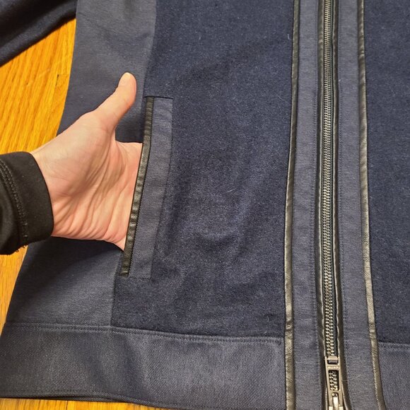 Calvin Klein Premium Wool Jacket With Faux Leather Denim Trim Size Medium - Picture 11 of 12